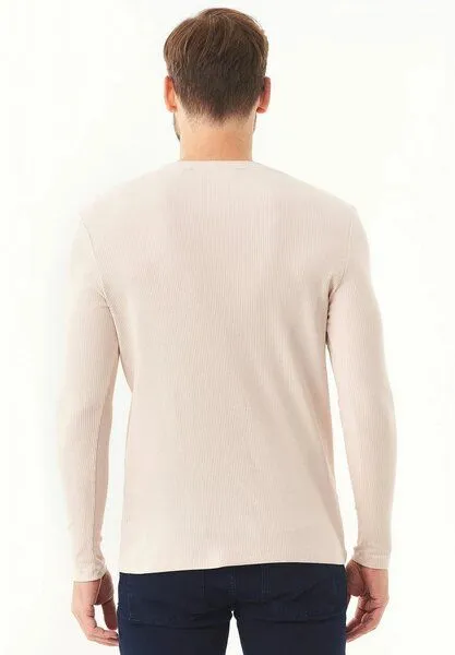 ORGANICATION ORGANICATION Geripptes Langarmshirt aus Bio-Baumwolle, Stone, – Produktbild 3 von 4