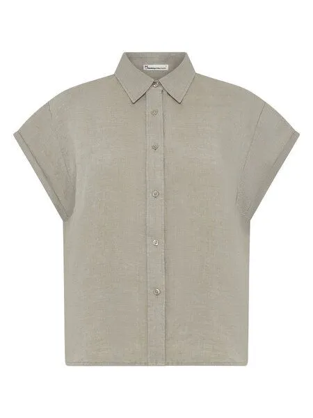KnowledgeCotton Apparel KnowledgeCotton Apparel ASTER faltbares Kurzarm-Leinenhemd - Bio-Leinen - GOTS/Vegan, Grün (yarndyed-twill), – Produktbild 1 von 4