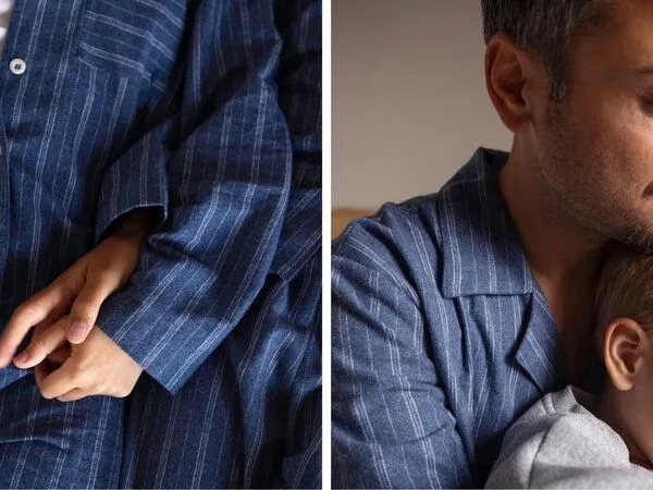Yumeko Pyjamaoberteil Herren "Yumeko" aus Velvet Flanell, Denim blue/white stripe, – Produktbild 1 von 3