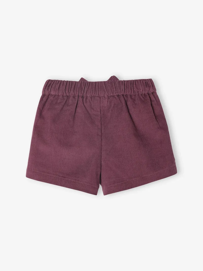 Vertbaudet Baby Shorts aus Feincord mit Bindegürtel, Aubergine, – Produktbild 2 von 3