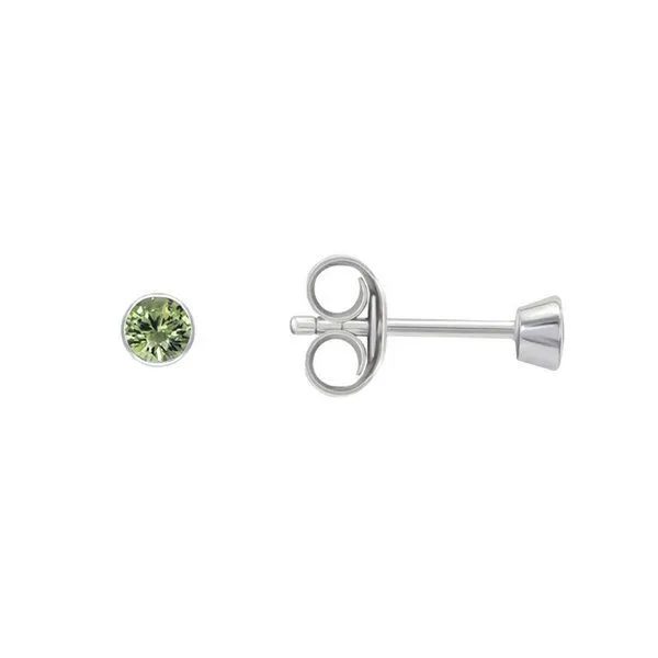 Eppi Eppi Minimalistische Ohrstecker mit grünen Saphiren in Bezelfassung Tofine, Weiss, – Produktbild 3 von 4