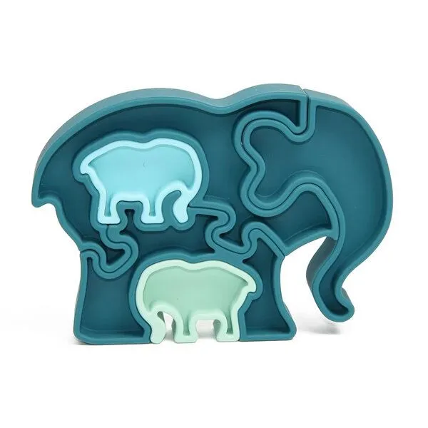 PETIKIDS PETIKIDS Montessori-Lernspielzeug aus Silikon – 3D-Puzzle: Elefantenmutter und ihre Jungen, Grün, – Produktbild 1 von 2