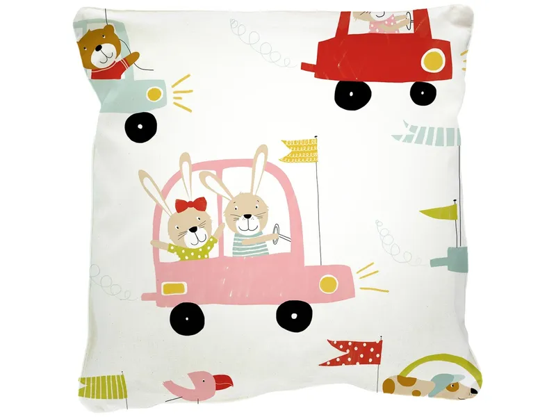 HANS NATUR Kissenbezug 40x40 cm Bio-Baumwolle "Autos" Mit Reißverschluss, Mehrfarbig, – Produktbild 1 von 2