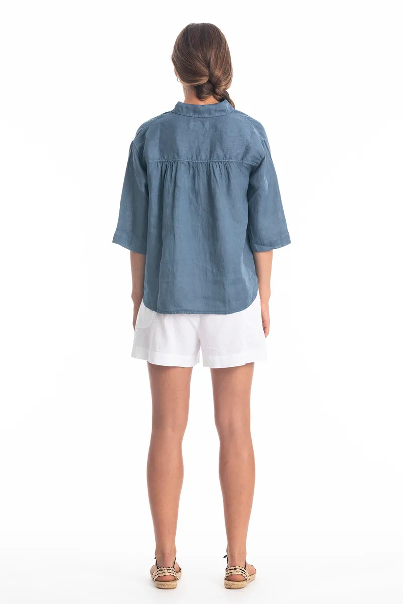 RAVENS VIEW IBIZA RAVENS VIEW IBIZA Damen vegan Bluse Sommer Jeans Blau, Dunkelblau, – Produktbild 1 von 2