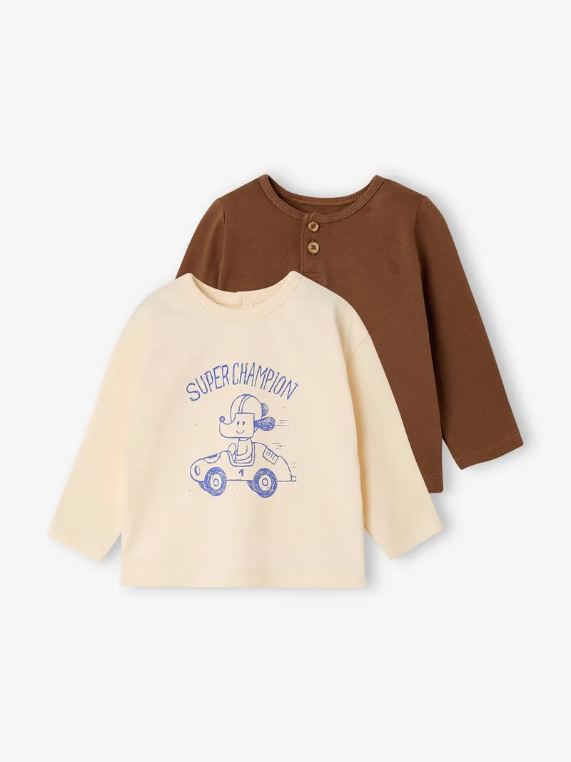 Vertbaudet 2er-Pack Shirts Baby personalisierbar kakao, Kakao, – Produktbild 1 von 4