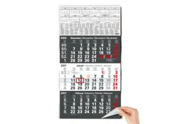 TOBJA Wandkalender 3 Monatskalender 2027 Anthrazit mit Datumsschieber 30x56 FSC, Anthrazit, Datumsschieber, Schulferien DE+AT, 4-sprachig, FSC – Produktbild 1 von 1