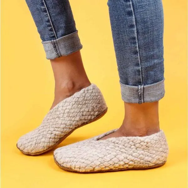 WoolFit WoolFit Barfuß-Hausschuhe "Woolies" traditionell handgewebt aus Wolle für Damen, Beige, – Produktbild 2 von 4