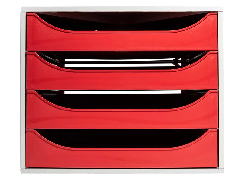 Exacompta Exacompta Schubladenbox Ecobox "Office", DIN A4+, 4 Schubladen, rot – Produktbild 2 von 3