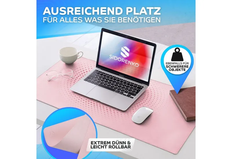 MAXLVL Gaming Mauspad Schreibtischunterlage - Mauspad mit Vernähte Kanten - abwaschbar (80x40 cm, Schreibtisch Unterlage für Büro), Tischunterlage Schreibtisch aus PU-Leder, Rosa, – Produktbild 3 von 5