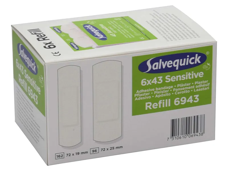 Salvequick 6 x 43 Stk. Salvequick Pflaster-Strips Vlies "REF 6943" 7,2 x 1,9/2,5 cm – Produktbild 1 von 1