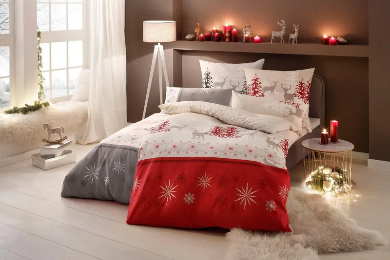 OTTO home Bettwäsche Venua in Gr. 135x200 oder 155x220 cm, Linon, 2 teilig, Winterbettwäsche, Weihnachtsbettwäsche, Beige|grau, – Produktbild 2 von 6