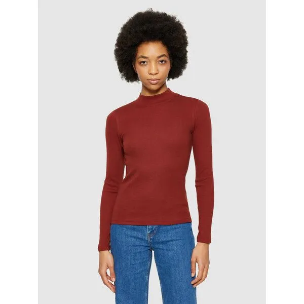 KnowledgeCotton Apparel KnowledgeCotton Apparel Langarmshirt - Rib high neck long sleeved - aus Bio-Baumwolle, Rot (fired-brick), – Produktbild 1 von 4
