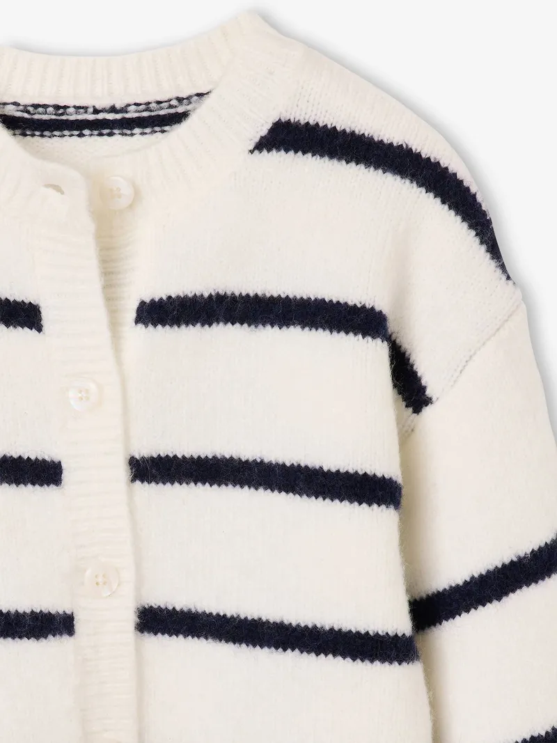 Vertbaudet Strickjacke Mädchen, Wollweiß gestreift, – Produktbild 4 von 4