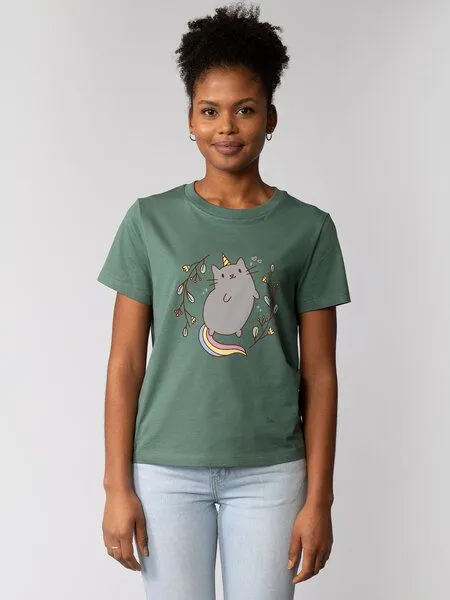 watapparel watapparel T-Shirt Frauen Unicorn Cat, Green bay, – Produktbild 2 von 3
