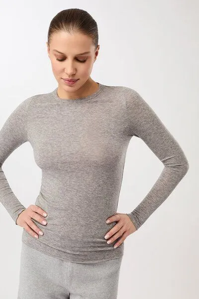 mandala mandala Crew Neck Wool Mix, Grey-melange (grau), – Produktbild 1 von 4