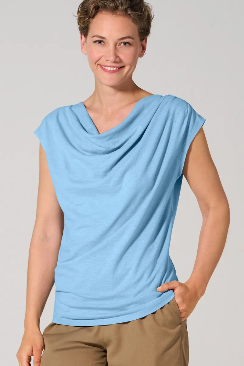 HempAge Hempage Damen vegan Top Mit Wasserfall Ausschnitt Gletscherblau, Blau, – Produktbild 2 von 2