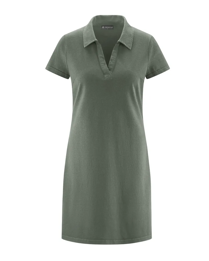 HempAge Hempage Damen vegan Kleid Timeless Summer Flacher Kragen Moosgrün, Grün, – Produktbild 1 von 2
