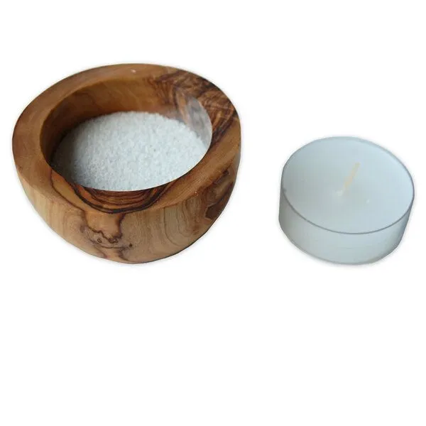 Olivenholz erleben Olivenholz erleben Kerzenhalter LUNA aus Olivenholz mit Sand & Teelicht groß – Produktbild 3 von 3
