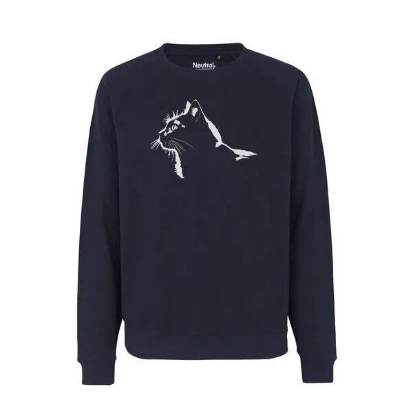 HANDGEDRUCKT HANDGEDRUCKT "Stubentiger" Unisex Sweatshirt aus reiner Biobaumwolle (kbA), Navyblue, – Produktbild 1 von 3