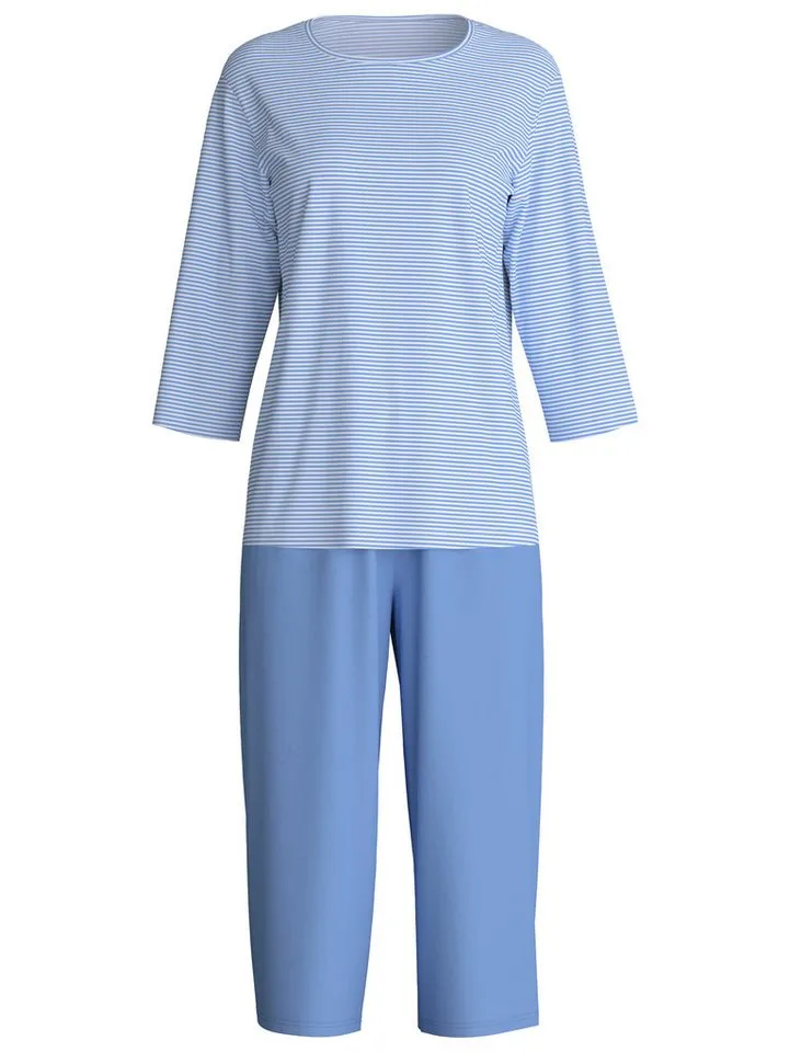 CALIDA CALIDA Schlafanzug Spring Nights (2 tlg) Rundhalsausschnitt, Baumwolle, atmungsaktiv, 3/4-Länge, Blau, – Produktbild 2 von 5