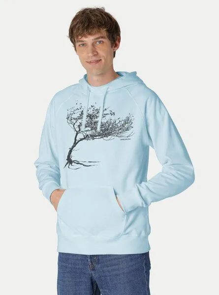 Peaces.bio - handbedruckte Biomode Peaces.bio - handbedruckte Biomode Bio-Herren-Kapuzensweater Windytree, Hellblau, – Produktbild 2 von 2