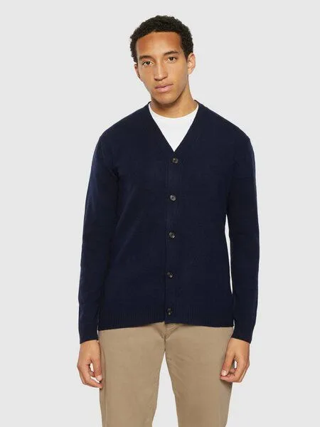 KnowledgeCotton Apparel KnowledgeCotton Apparel Herren Strick-Jacke Cardigan reine Bio-Wolle, Blau (1001 total eclipse ), – Produktbild 2 von 3