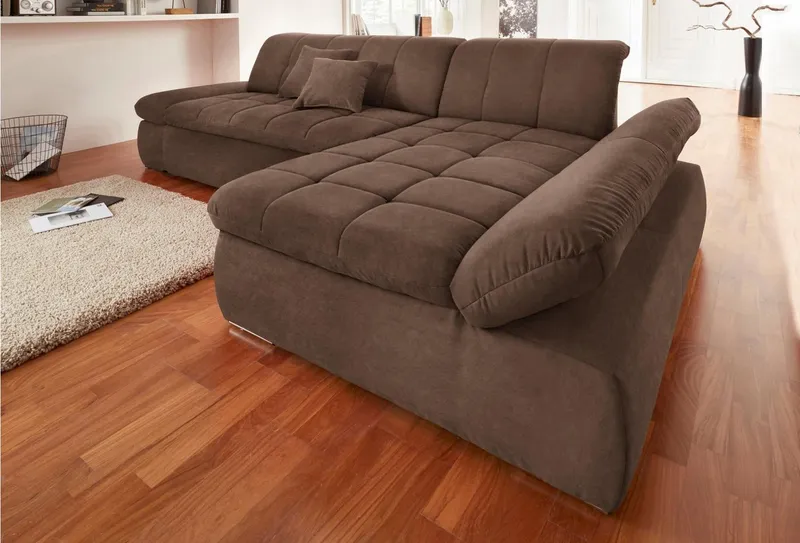 DOMO collection Ecksofa NMORIC XXL, 300x172x80cm, viel Platz, bequem, L-Form, wahlweise mit Bettfunktion und Armlehnverstellung, Braun, – Produktbild 2 von 8