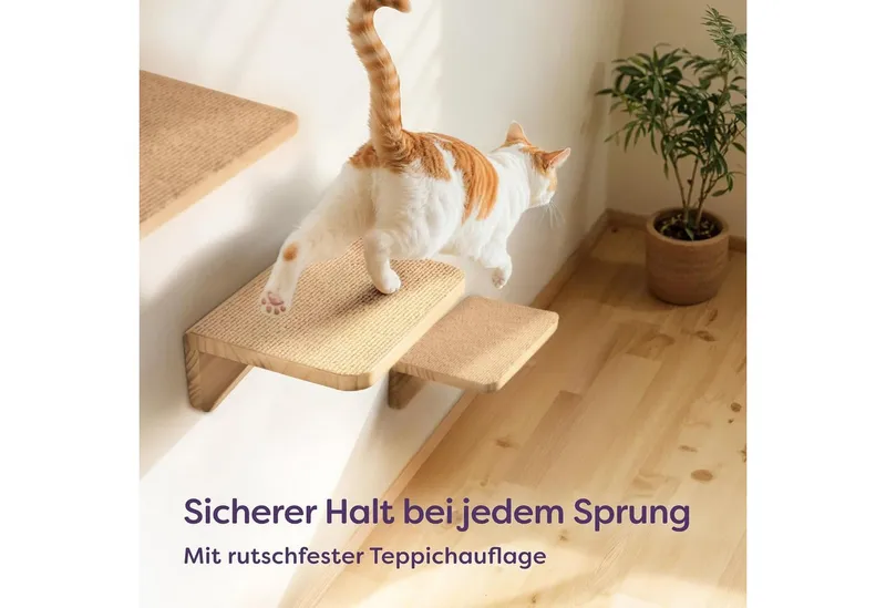 Knupis Kratzbaum Katzen Spiel Kletterwand 3er Set – FSC® Kiefernholz - Katzentreppe, Rutschfestes Vlies - Einfache Montage - Hohe Belastbarkeit bis 30kg, Beige, – Produktbild 3 von 5
