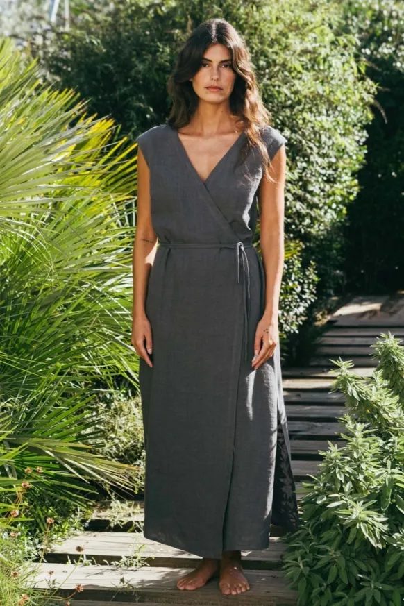 AmourLinen AmourLinen Damen vegan Kleid Mittellang Aurora Anthrazit, Dunkelgrau, – Produktbild 2 von 2