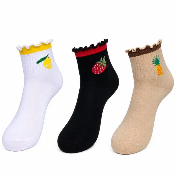 Bruno Barella Bruno Barella Damen Bio Sneaker Socken 3er Set – Herz, Cocktail & Früchte Muster – Produktbild 2 von 3