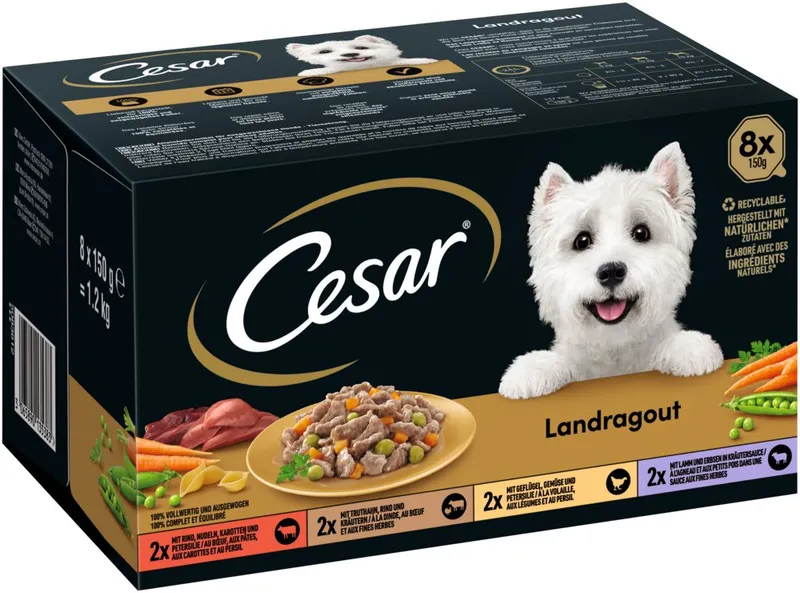 Cesar Cesar CESAR® Schale Multipack Landragout 4 Varietäten 8 x 150g, Nassfutter für: Hunde – Produktbild 1 von 1