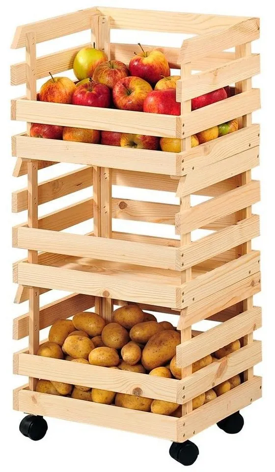 Kesper Kesper Kartoffel- & Obsthorde aus Kiefernholz, mit Rollen, 37 x 30 x 80 cm – Produktbild 4 von 4