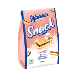 Manner Manner Snack Minis Milch Haselnuss Schnitten 300g - Knusprige Waffeln - Milchcreme und Haselnusscreme - Fairtrade-Siegel - Waffelgebäck. Knusprige – Produktbild 1 von 1