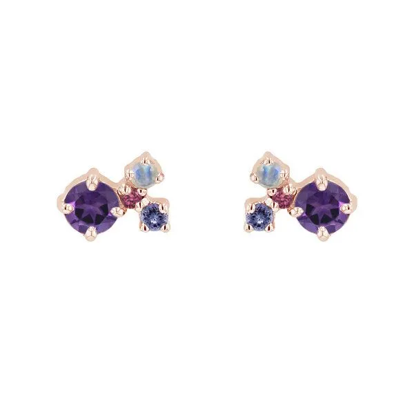 Eppi Eppi Lila Cluster Ohrringe mit Amethysten und Edelsteinen Kerrie, Rosa, – Produktbild 1 von 4