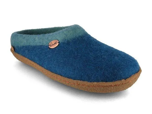 WoolFit WoolFit Sherpa Barfuß-Hausschuhe unisex Filz-Pantoffeln mit Naturgummisohle, nachhaltig aus 100% Wolle, Blau, – Produktbild 2 von 3