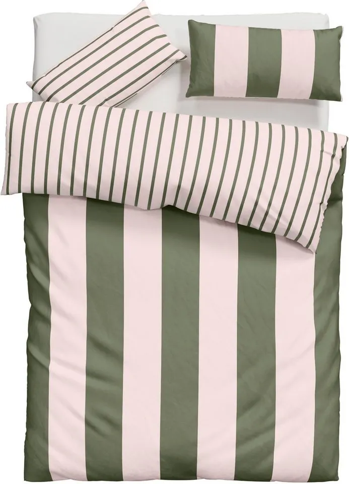 OTTO home Wendebettwäsche Sari Trend ab Gr. 135x200 cm, Bettwäsche-Set in modernen Farben, Linon, 2 teilig, Bettwäsche aus 100% Baumwolle mit Streifen, trendig, Rosa, – Produktbild 3 von 7