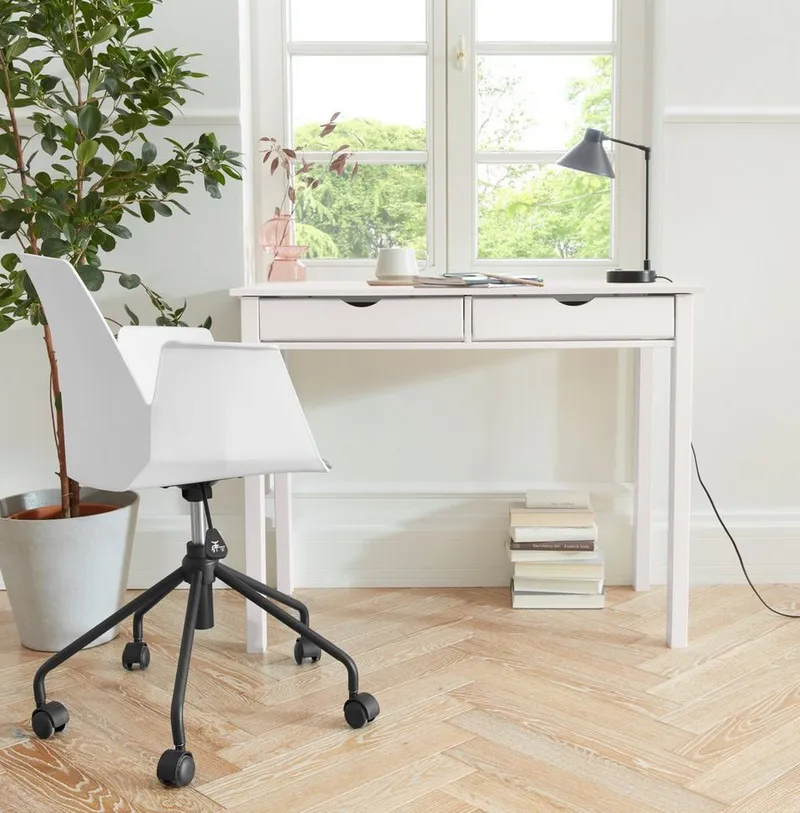 Home affaire Schreibtisch Gava, massives Kiefernholz, für das home office, Breite 100/120/140 cm, Weiß, – Produktbild 4 von 8