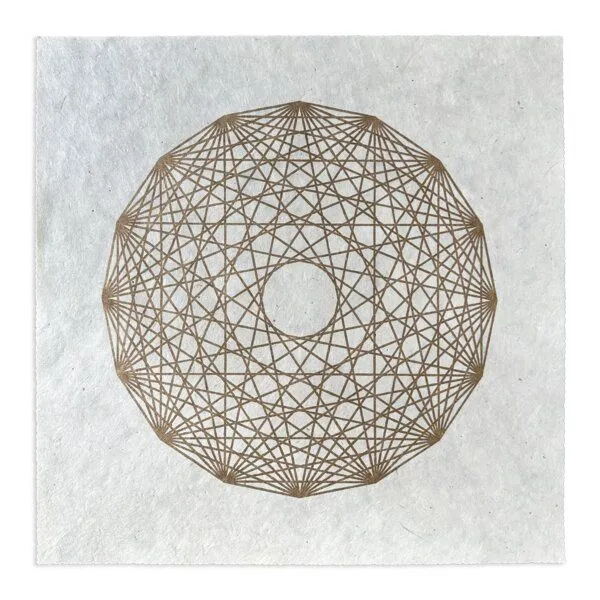 Veskor Cassiopeia Veskor Cassiopeia 8-ORTHOPLEX OCTACROSS Heilige Geometrie Linoldruck | 40 x 40 cm | Gold auf Naturweiß – Produktbild 1 von 4