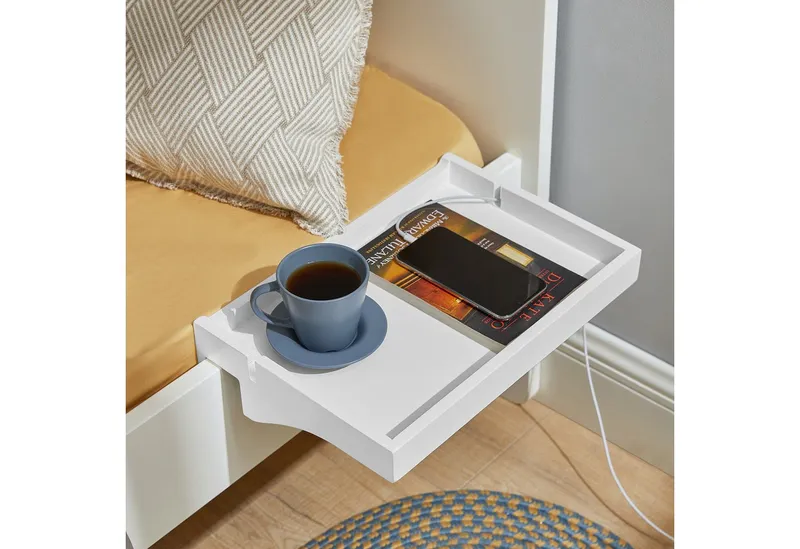 SoBuy Nachttisch NKD01, Klemmregal fürs Bett mit Kabelführung, Bambus, Bettablage mit Kabelführung Regal für Mobiltelefon Fernbedienung, Weiß, – Produktbild 1 von 5