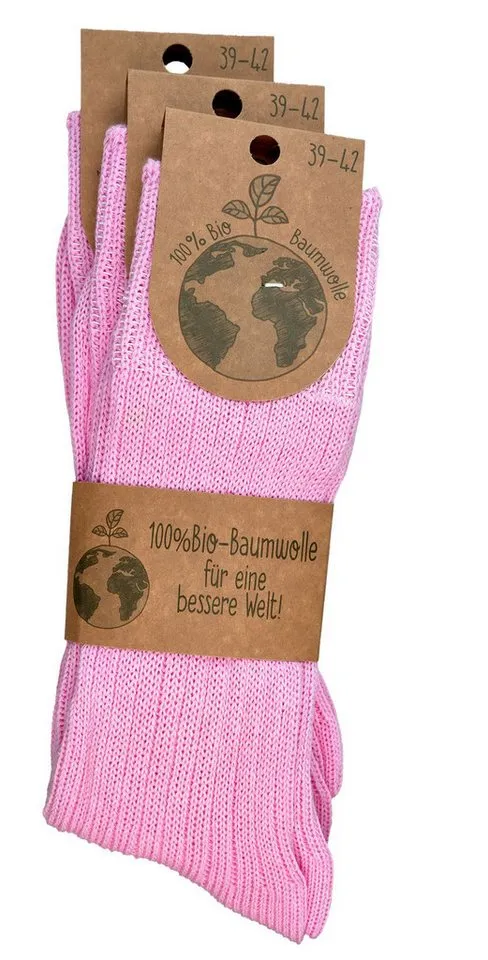 TippTexx 24 Socken 6 Paar GOTS Wellness-Socken 100% Bio-Baumwolle für Damen & Herren (6 Paar) handgekettelt, weiche Naht, schöne dicke Qualität, Rosa, – Produktbild 3 von 5