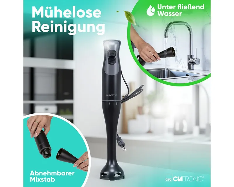 Clatronic Clatronic Stabmixer SM 3824, Stabmixer für Smoothies und Shakes, Turbo-Mode, Schwarz, – Produktbild 5 von 5