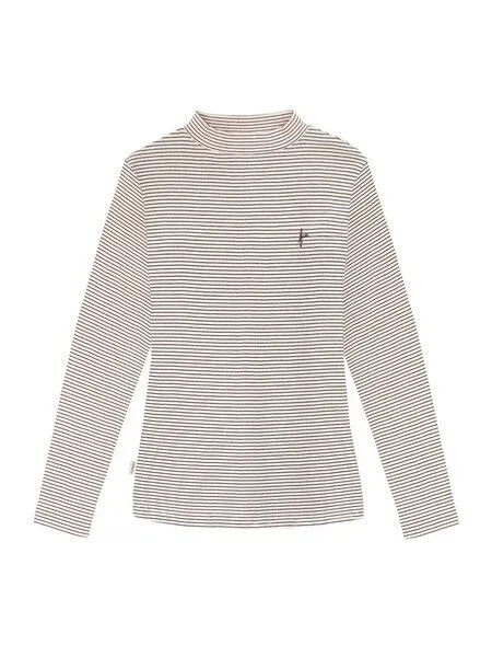 FUXBAU FUXBAU Frauen Fitted Stehkragen Longsleeve - creme braun gestreift, Brown, – Produktbild 2 von 2