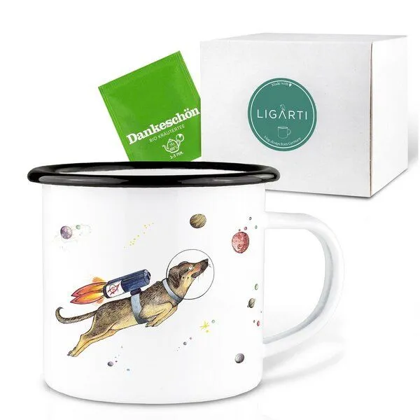 LIGARTI Emaille Tasse – Lotti In Space – LIGARTI Tiermanufaktur – Produktbild 3 von 4