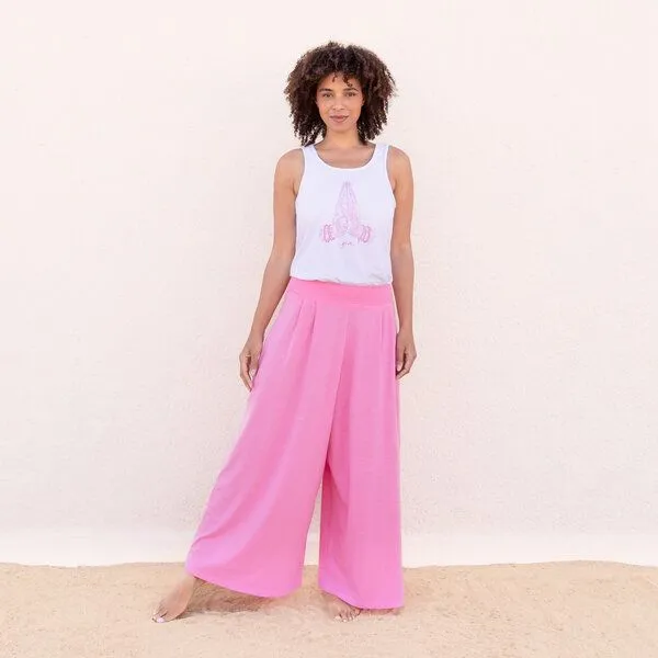Jaya Jaya ALASKA GIVE - Damen - lockeres Top mit offenem Rücken aus Tencel-Baumwoll-Mix, White-pink, – Produktbild 1 von 1