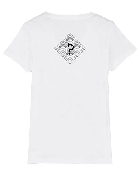 Human Family Human Family Bio Damen T-Shirt mit V-Ausschnitt "Evolution - Geo Questionmark", Weiss, – Produktbild 3 von 3