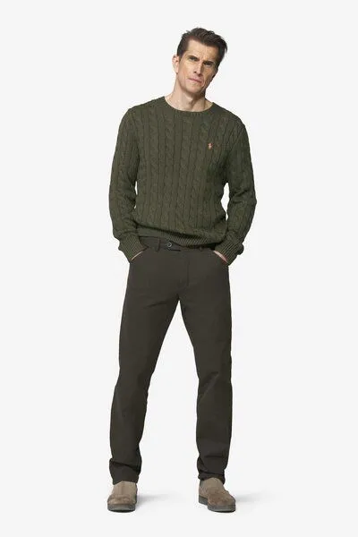 Meyer Meyer Chino in Mikro Struktur, Braun (oliv), – Produktbild 2 von 4