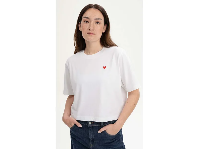 MELA MELA Bio-Damen-T-Shirt "JOSHNA" mit Herz-Stickerei, cropped, weiß, Gr. M – Produktbild 1 von 1