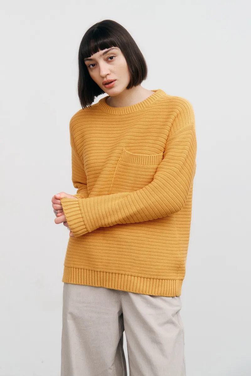 Rotholz Rotholz Damen vegan Strickpullover Gerippt Gelb, Dunkelgelb, – Produktbild 2 von 2