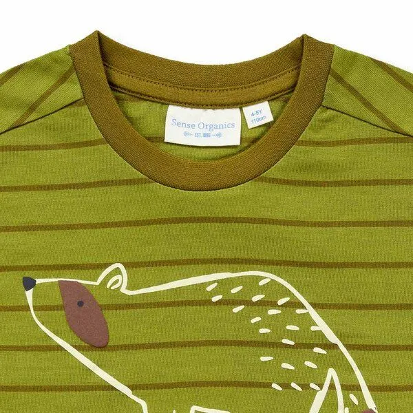 Sense Organics Sense Organics Kinder Langarmshirt, Modell LUKE, Farngrün geringelt mit waschbär, – Produktbild 3 von 4