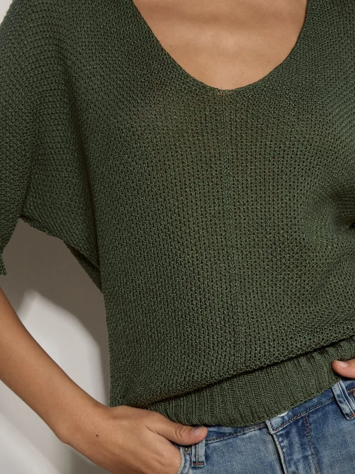 Apricot Apricot Stricktop Waffel-Strickoberteil mit Asymmetrie, Grün, – Produktbild 3 von 4